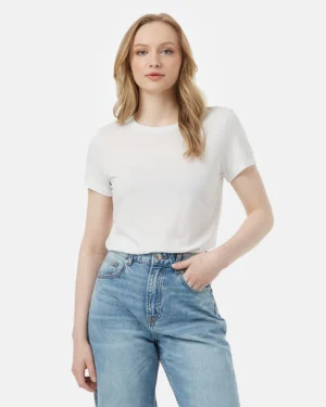 Treeblend classic női póló fehér színben modellen - szemből