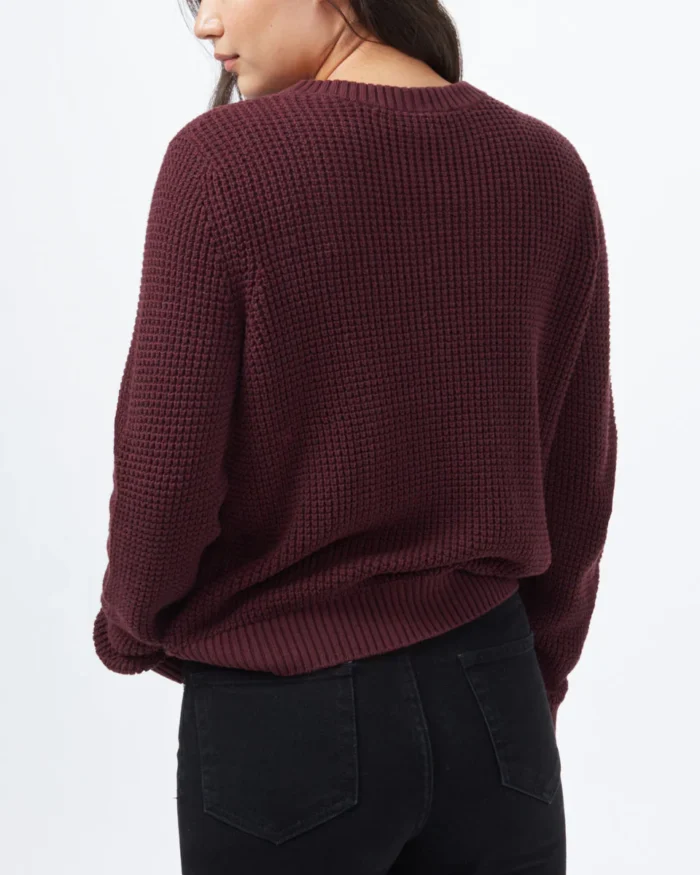 Highline női pamut pulóver sötétlila színben, modellen, hátulról