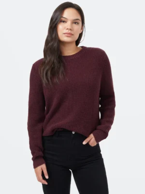Highline női pamut pulóver sötétlila színben, modellen, szemből