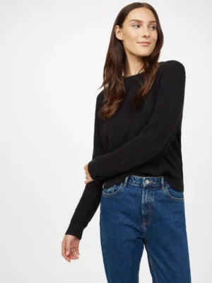 Highline női pamut pulóver fekete színben, modellen, szemből
